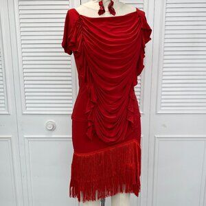 Dance America Stretch  Bright Red Top with Ruffles Sz. L